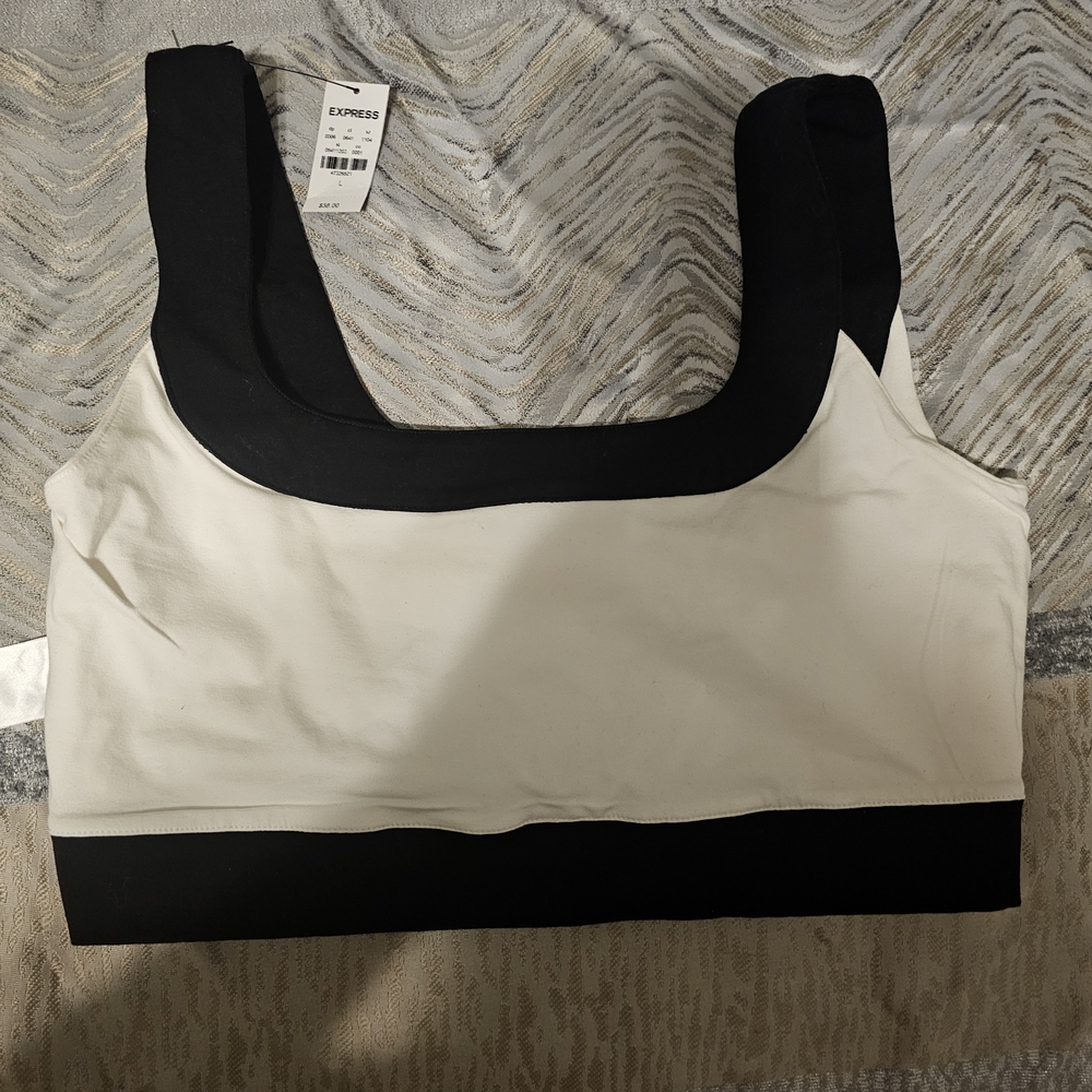 Express Black and Cream Colorblock Sports Bralette